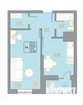 1-к квартира, вторичка, 43м2, 12/22 этаж