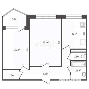 2-к квартира, вторичка, 53м2, 8/9 этаж