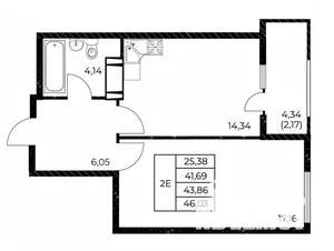 1-к квартира, вторичка, 46м2, 4/25 этаж