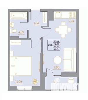 2-к квартира, вторичка, 46м2, 15/22 этаж