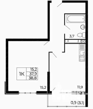 1-к квартира, вторичка, 39м2, 6/18 этаж