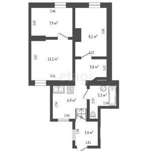 3-к квартира, вторичка, 47м2, 1/2 этаж