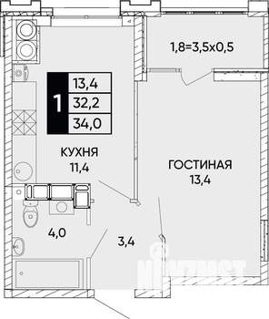 2-к квартира, вторичка, 34м2, 15/24 этаж