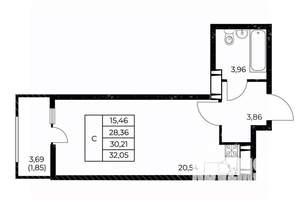 Студия квартира, вторичка, 32м2, 6/25 этаж