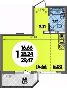 Студия квартира, вторичка, 29м2, 15/17 этаж