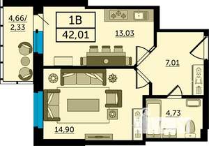 1-к квартира, вторичка, 41м2, 5/25 этаж