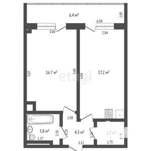1-к квартира, вторичка, 58м2, 5/10 этаж
