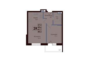 2-к квартира, вторичка, 42м2, 9/25 этаж