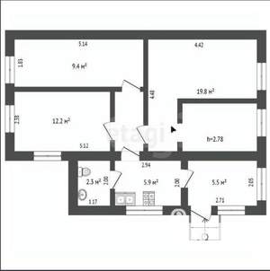 4-к квартира, вторичка, 55м2, 1/3 этаж