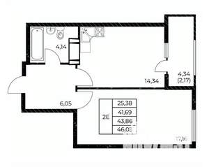1-к квартира, вторичка, 46м2, 16/25 этаж