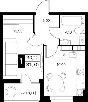 1-к квартира, вторичка, 32м2, 6/12 этаж