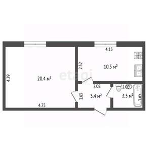 1-к квартира, вторичка, 38м2, 4/5 этаж