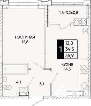 1-к квартира, вторичка, 36м2, 16/24 этаж