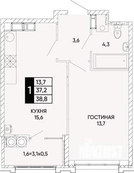 1-к квартира, вторичка, 39м2, 18/22 этаж