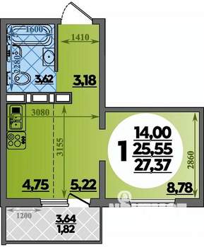 Студия квартира, вторичка, 27м2, 8/17 этаж