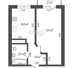 1-к квартира, вторичка, 36м2, 4/4 этаж