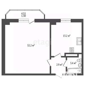 1-к квартира, вторичка, 53м2, 3/25 этаж