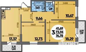 3-к квартира, вторичка, 77м2, 17/17 этаж