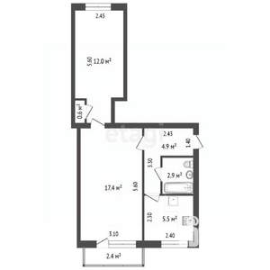 2-к квартира, вторичка, 43м2, 3/5 этаж