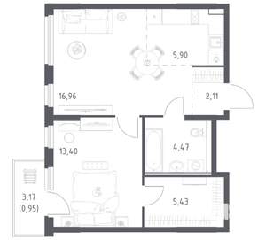 1-к квартира, вторичка, 49м2, 10/17 этаж