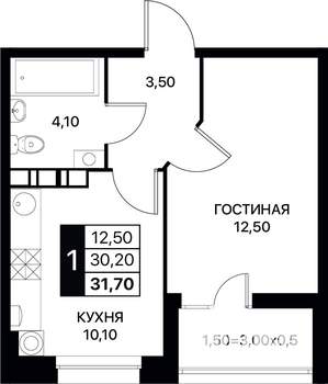 1-к квартира, вторичка, 32м2, 4/12 этаж