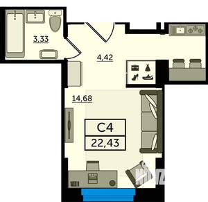 Студия квартира, вторичка, 22м2, 16/22 этаж