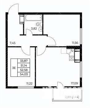 2-к квартира, вторичка, 54м2, 6/25 этаж