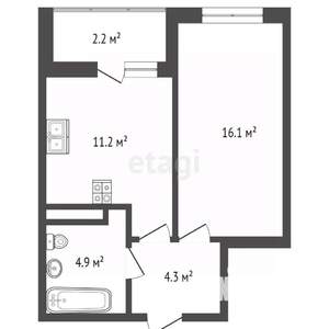 1-к квартира, вторичка, 33м2, 2/12 этаж