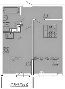 1-к квартира, вторичка, 37м2, 12/25 этаж