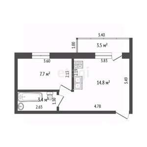 1-к квартира, вторичка, 29м2, 3/6 этаж