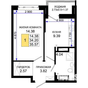 1-к квартира, вторичка, 36м2, 13/25 этаж