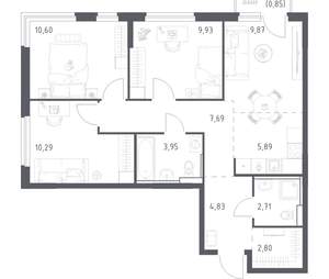 3-к квартира, вторичка, 69м2, 12/17 этаж