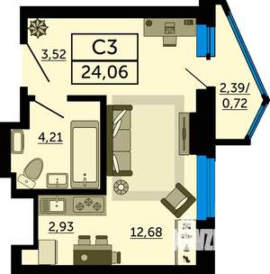 Студия квартира, вторичка, 24м2, 22/24 этаж