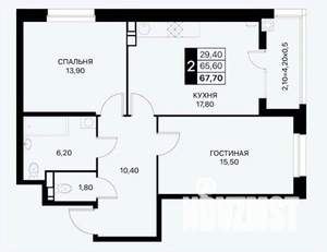 2-к квартира, вторичка, 68м2, 19/21 этаж