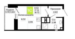 Студия квартира, вторичка, 19м2, 12/20 этаж