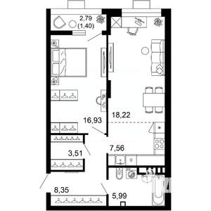 2-к квартира, вторичка, 62м2, 7/10 этаж