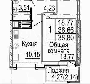 1-к квартира, вторичка, 38м2, 12/24 этаж