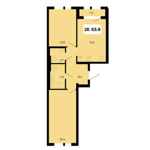 2-к квартира, вторичка, 64м2, 15/18 этаж