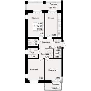 3-к квартира, вторичка, 81м2, 8/8 этаж