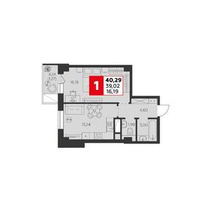1-к квартира, строящийся дом, 40м2, 10/22 этаж