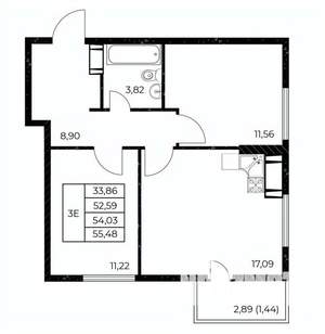 2-к квартира, вторичка, 55м2, 6/25 этаж