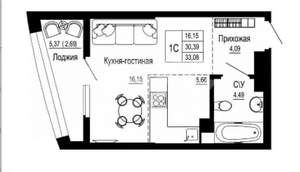 Студия квартира, вторичка, 33м2, 5/26 этаж
