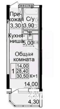 Студия квартира, вторичка, 31м2, 12/25 этаж