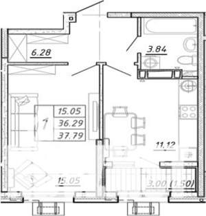 1-к квартира, вторичка, 38м2, 15/22 этаж