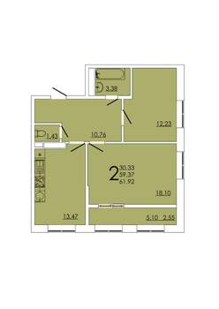 2-к квартира, вторичка, 62м2, 3/24 этаж