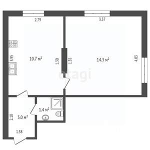 1-к квартира, вторичка, 29м2, 1/2 этаж