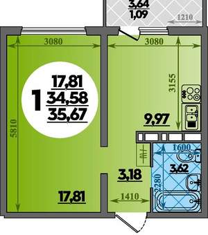 1-к квартира, вторичка, 36м2, 2/18 этаж