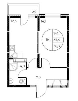 1-к квартира, строящийся дом, 38м2, 16/25 этаж