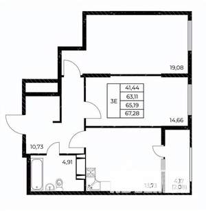 2-к квартира, вторичка, 67м2, 5/25 этаж