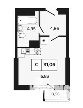 Студия квартира, вторичка, 26м2, 3/21 этаж